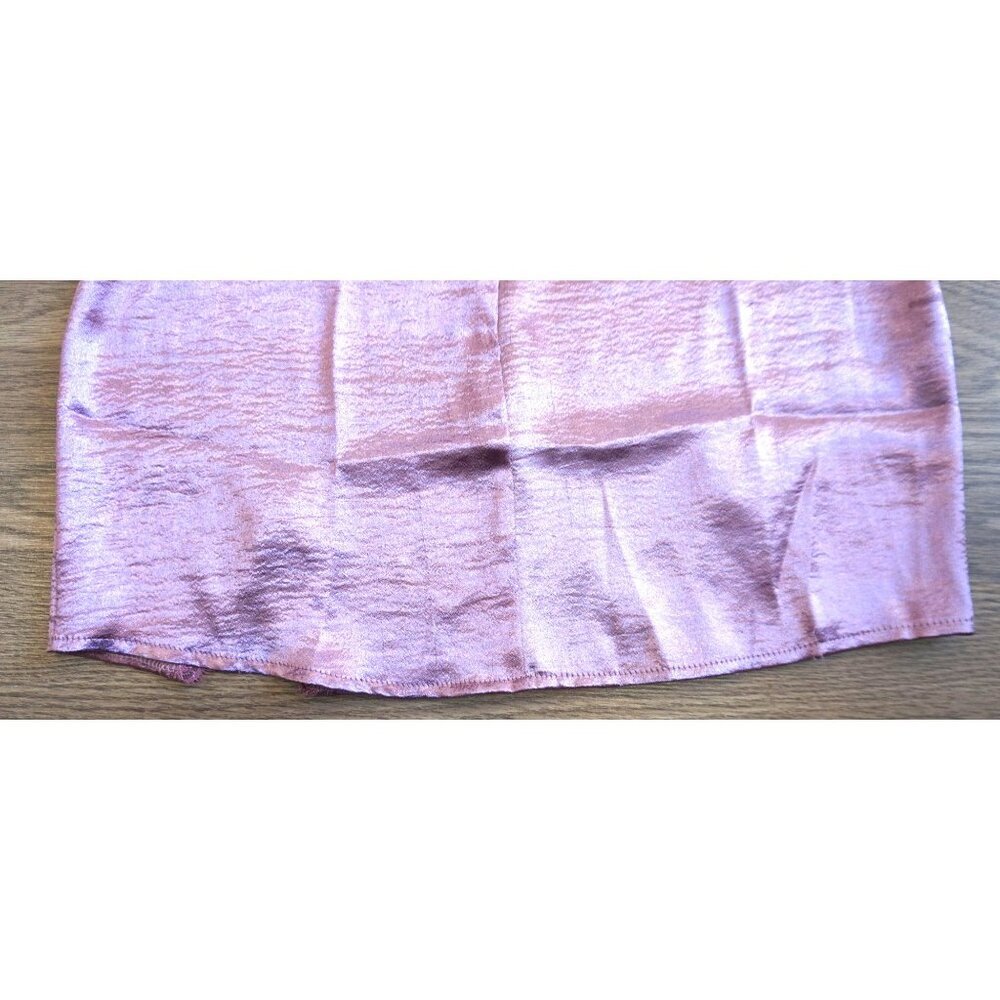 LYANER Satin Lace Trim Split Slit Hem Zipper High Wasit Mini Short Skirt, Size S - Picture 9 of 13